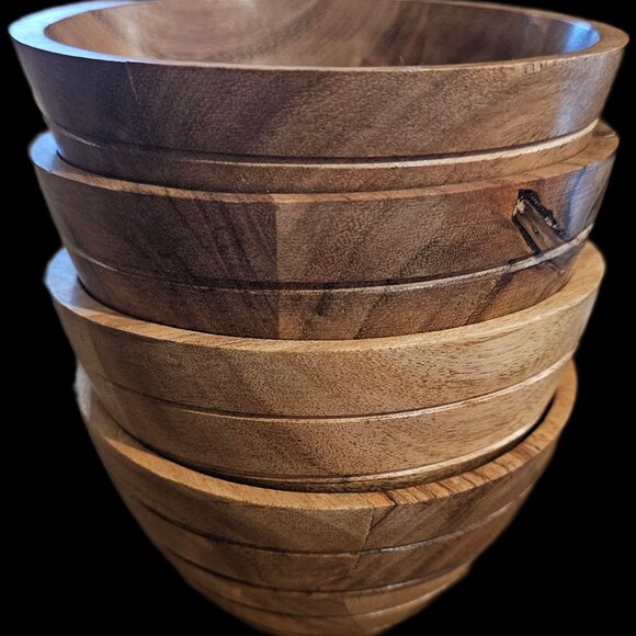 Acacia Wood Bowl Set/ 4pc Prep Bowl/ NEW / 4.5" x 4.5" x 2.5" - Picture 1 of 4